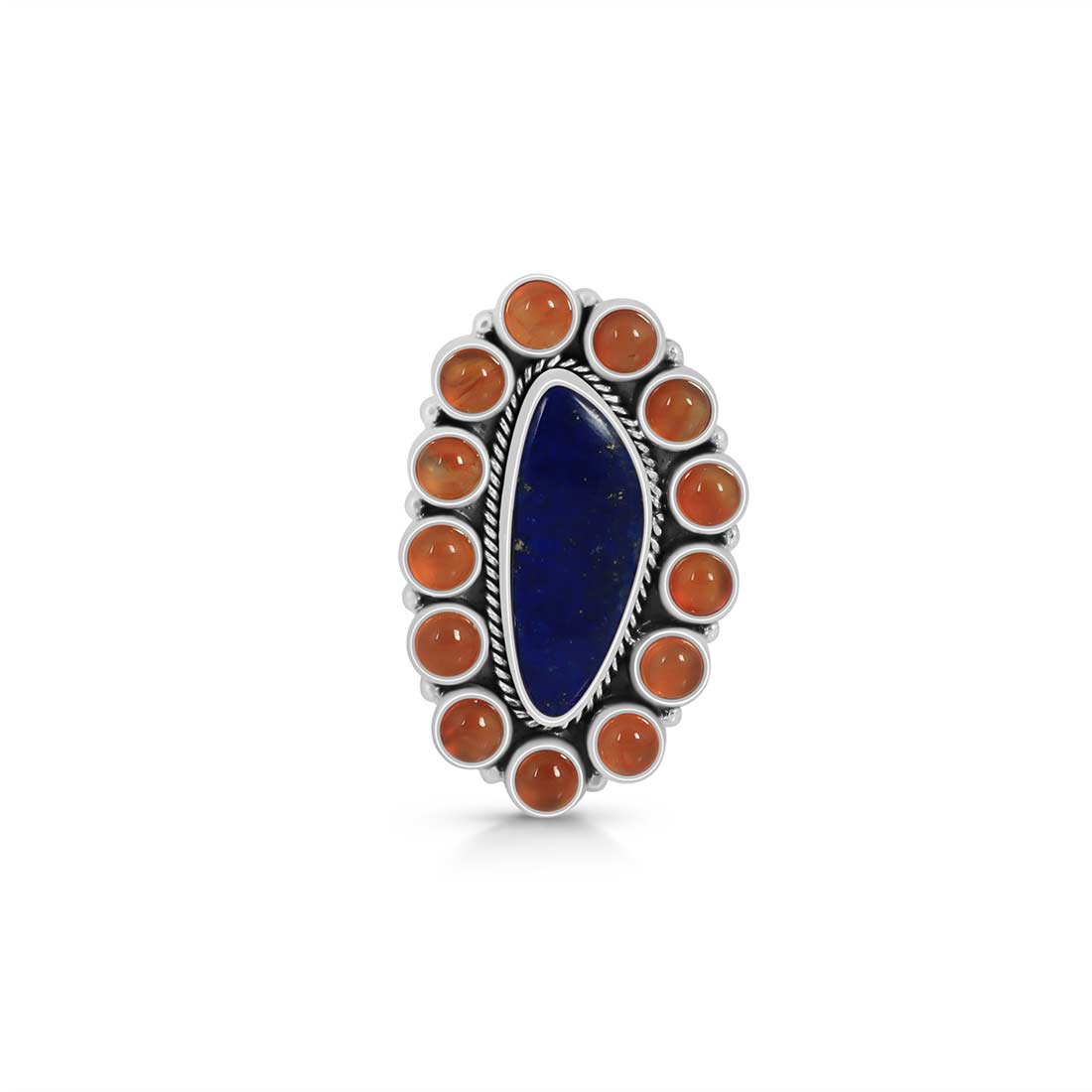 Lapis And Carnelian Flower Statement Adjustable Ring-(LLP-FLR-14.)